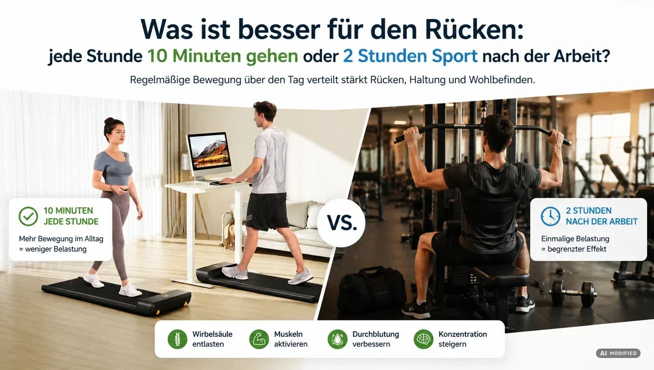 Was ist besser für den Rücken: jede Stunde 10 Minuten gehen oder 2 Stunden Sport nach der Arbeit?