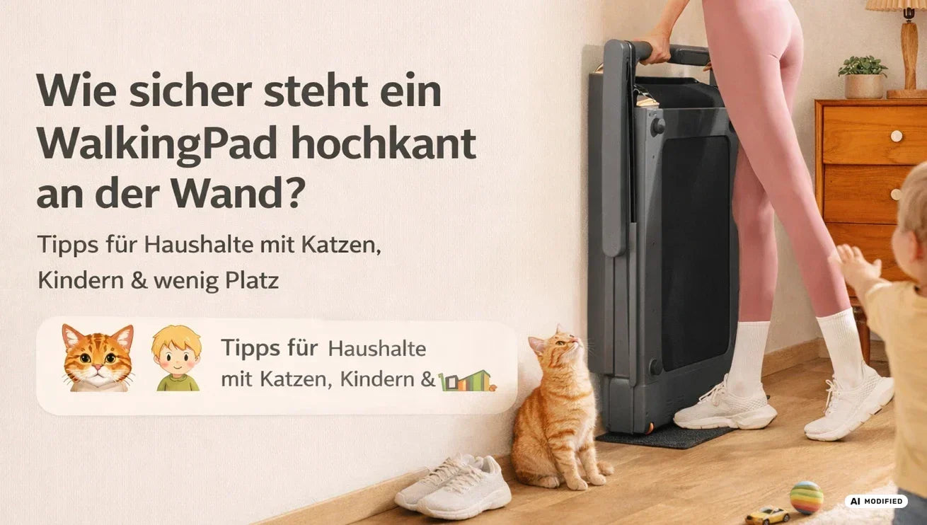 Wie sicher steht ein WalkingPad hochkant an der Wand? – Tipps für Haushalte mit Katzen, Kindern & wenig Platz